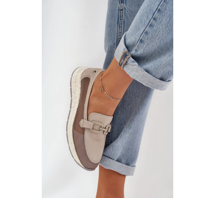 Dámské Kožené Mokasíny D&A model 21685986 Šedé - S.Barski Dámské Kožené Mokasíny D&A model 21685986 Šedé - S.Barski