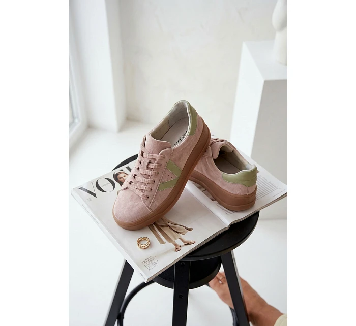 Dámské tenisky z přírodního semiše na platformě model 22069636 růžové - VINCEZA