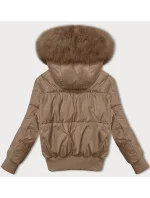 Béžová krátká dámská zimní bunda se stahovacími lemy model 21248163 - S'WEST Béžová krátká dámská zimní bunda se stahovacími lemy model 21248163 - S'WEST