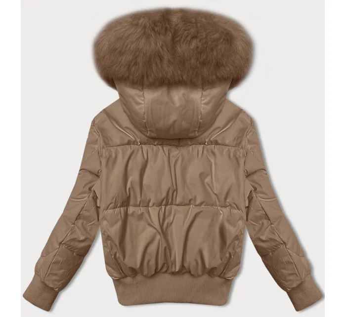 Béžová krátká dámská zimní bunda se stahovacími lemy model 21248163 - S'WEST Béžová krátká dámská zimní bunda se stahovacími lemy model 21248163 - S'WEST