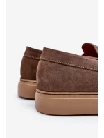 Mužské Semišové Polobotky Loafersy Zazoo 1574 Tmavě Beige