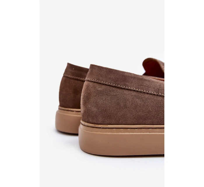 Mužské Semišové Polobotky Loafersy Zazoo 1574 Tmavě Beige