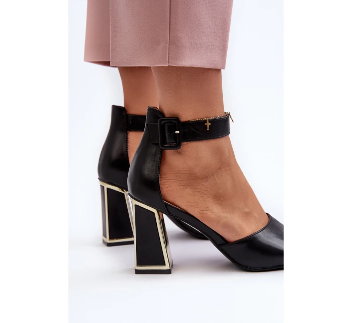 Elegantní černé dámské sandály na podpatku Rosazara