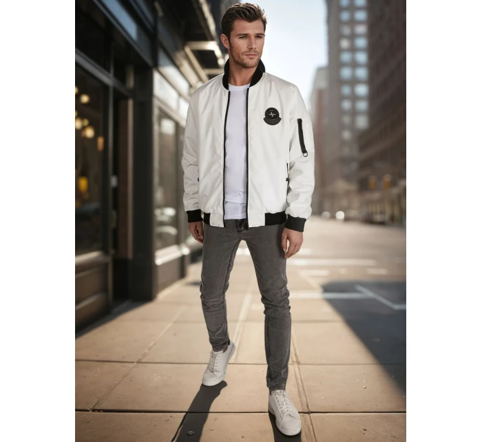 Pánská přechodná bunda bomber béžová FashionStreet TX5028 Pánská přechodná bunda bomber béžová FashionStreet TX5028