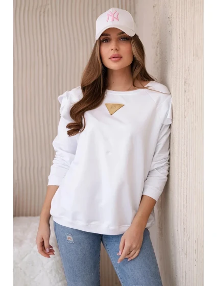 Bavlněná halenka s volánky na ramenou bílý