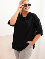 Dámská blůza Plus Size z bavlny s volným střihem a vodním výstřihem černá