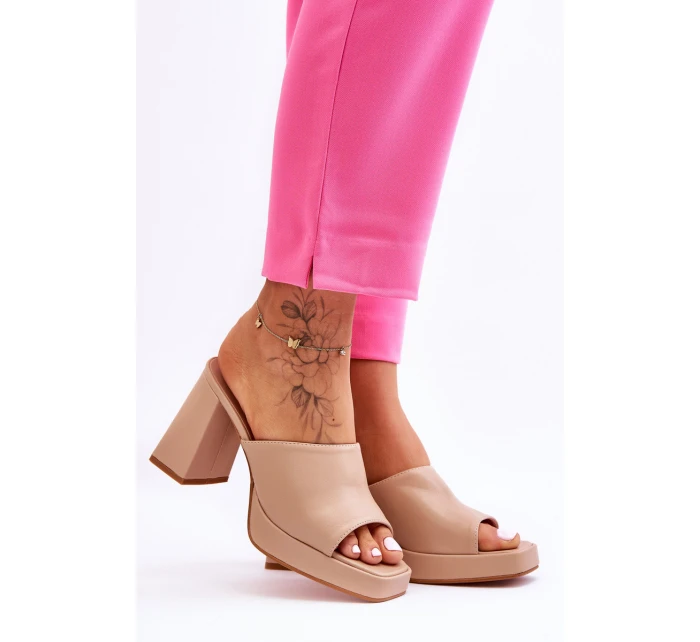 Kožené vysoké podpatky béžové Livesa Kožené vysoké podpatky béžové Livesa