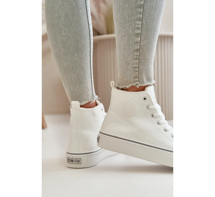 Dámské Zateplené Tenisky Z Eko Kůže Big Star OO274788 Bílé Dámské Zateplené Tenisky Z Eko Kůže Big Star OO274788 Bílé