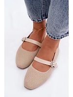 Materiálové Baleríny s Páskem a Přezkou Béžové Jelisa