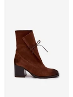 Dámské semišové botky na podpatku Zazoo – hnědé Dámské semišové botky na podpatku Zazoo – hnědé