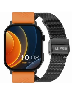 Chytré hodinky Gravity GT15-2 Oranžový silikonový řemínek + černý náramek