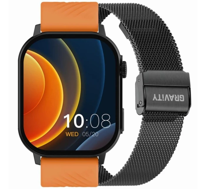 Chytré hodinky Gravity GT15-2 Oranžový silikonový řemínek + černý náramek Chytré hodinky Gravity GT15-2 Oranžový silikonový řemínek + černý náramek