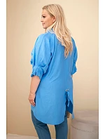Dámská plus size bavlněná košile s knoflíky a límečkem džínová