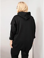 Dámská mikina Plus Size z viskózy s kapucí a ozdobnými proužky černá Dámská mikina Plus Size z viskózy s kapucí a ozdobnými proužky černá