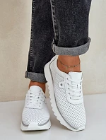 Kožené Sportovní Boty Na Platformě S Leskem D&A LR51-629 Bílé