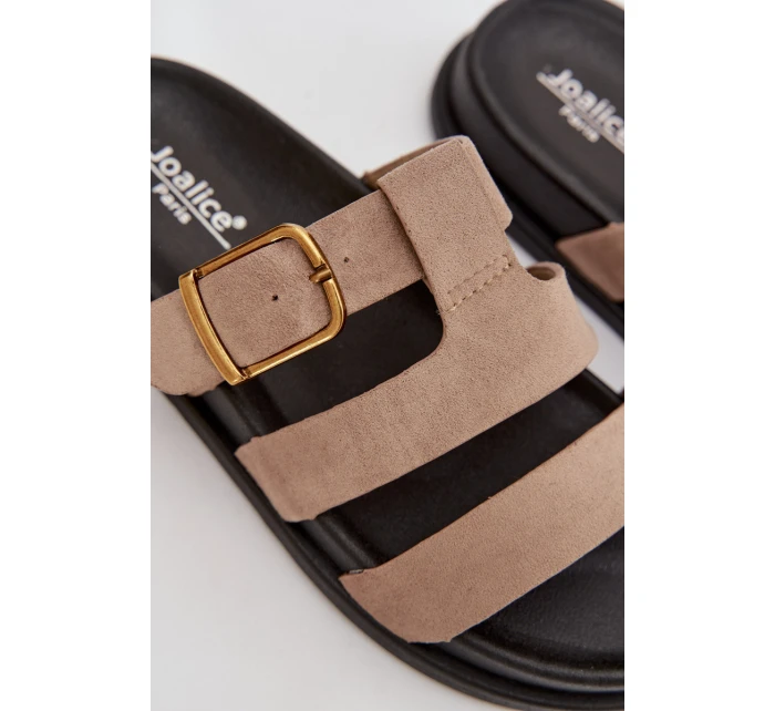 Dámské pantofle s pásky a zlatým přezkou béžové model 21919132 - Boto