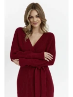 model 20620596 Svetrové šaty s výstřihem do V bordó - Moe
