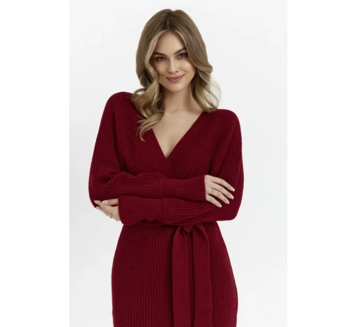 model 20620596 Svetrové šaty s výstřihem do V bordó - Moe