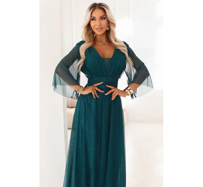 Dámské lesklé šaty model 21915158 lahvově zelené - numoco