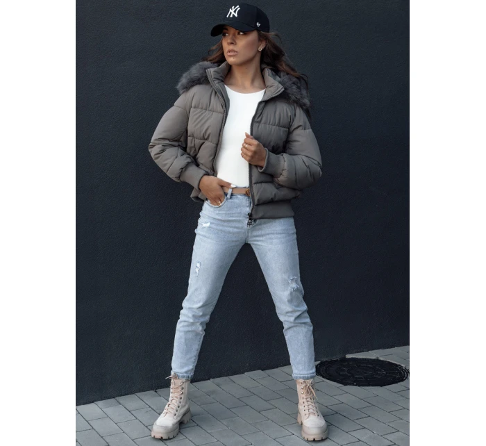 Dámská prošívaná zimní bunda s kožešinou COLDPACK tmavě šedá FashionStreet TY4428