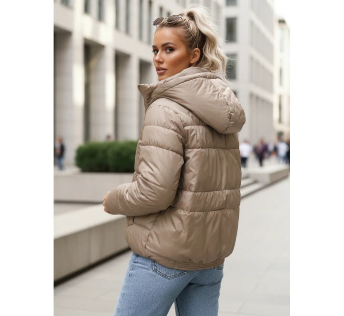 Dámská prošívaná bunda s kapucí béžová FashionStreet TY5585