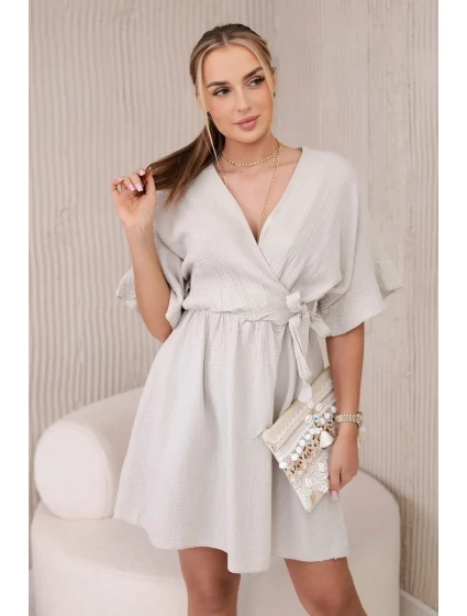 Mušelínové šaty s pasem tmavě béžová