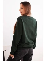 Dámská mikina s model 21494912 výstřihem základní z bavlny tmavě zelená - K-Fashion