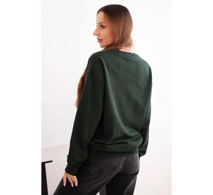 Dámská mikina s model 21494912 výstřihem základní z bavlny tmavě zelená - K-Fashion