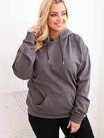 Dámská mikina s kapucí a klokaní kapsou Plus Size z bavlny grafitová