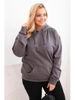 Dámská mikina s kapucí a klokaní kapsou Plus Size z bavlny grafitová