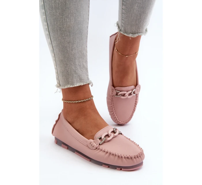 Dámské kožené mokasíny s ozdobou růžové S.Barski LR339