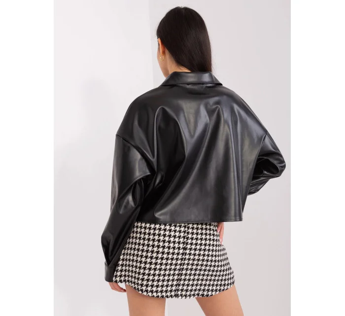 Krátká černá dámská bunda z imitace kůže model 20970138 - Factory Price