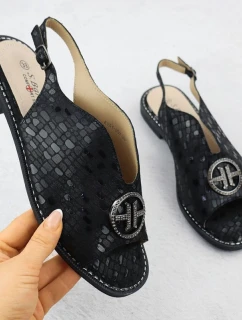 Dámské černé kožené sandály S.Barski KV51-094