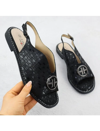 Dámské černé kožené sandály S.Barski KV51-094 Dámské černé kožené sandály S.Barski KV51-094