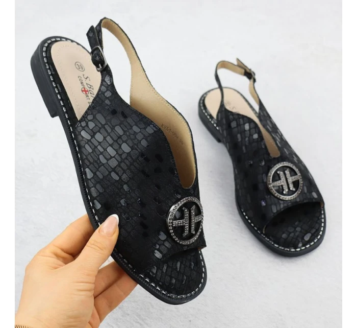 Dámské černé kožené sandály S.Barski KV51-094 Dámské černé kožené sandály S.Barski KV51-094