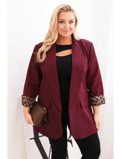 Dámská bunda Plus Size s podšívkou v leopardím vzoru švestková