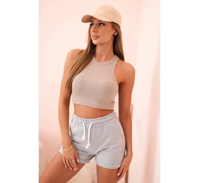 Dámské bavlněné kraťasy s gumou a šňůrkou v pase šedé
