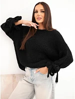 Dámský oversize svetr se šňůrkami u rukávů černý