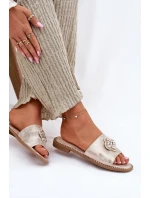 Dámské Pantofle Na Plochém Podpatku S Ozdobným Detalem S.Barski KV51-087 Zlaté