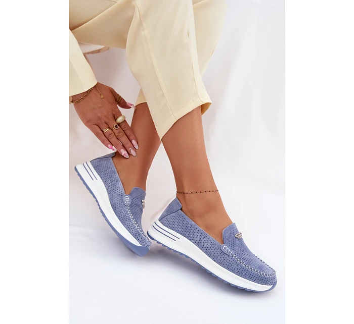 Dámské mokasíny z přírodního semiše modré Demela