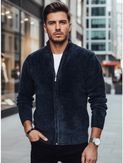 Pánský rozepínací tmavě modrý svetr FashionStreet WX2227 Pánský rozepínací tmavě modrý svetr FashionStreet WX2227