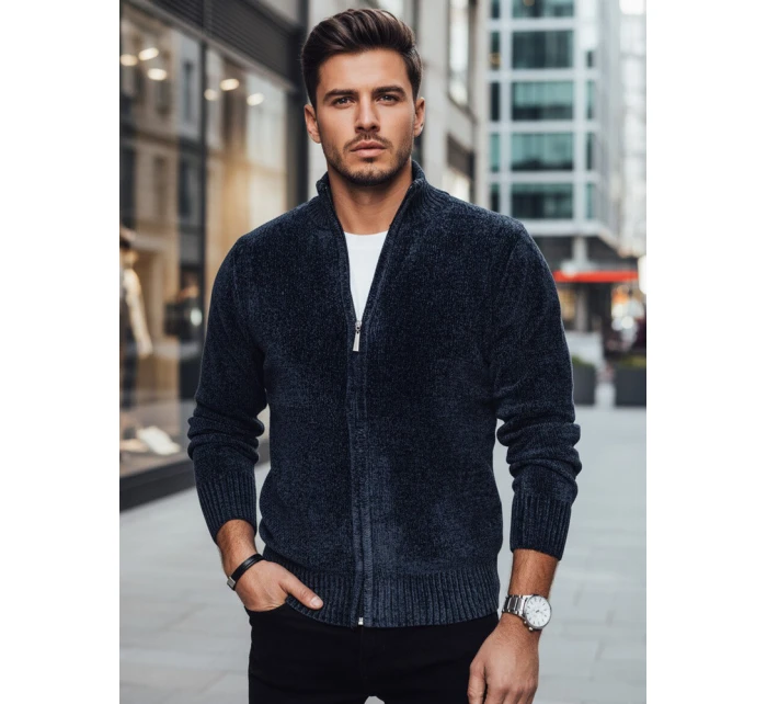 Pánský rozepínací tmavě modrý svetr FashionStreet WX2227 Pánský rozepínací tmavě modrý svetr FashionStreet WX2227