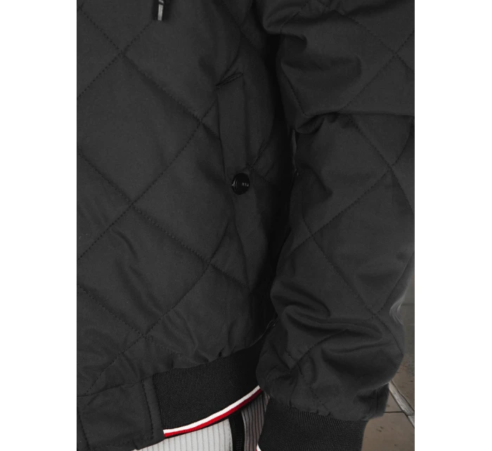 Pánská přechodná prošívaná bunda s kapucí černá FashionStreet TX5010 Pánská přechodná prošívaná bunda s kapucí černá FashionStreet TX5010