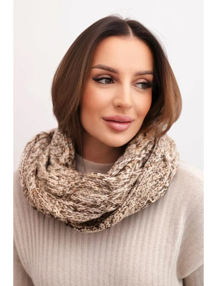 Komin dámský vlněný melírovaný silný šál na zimu KN24 tmavě béžový