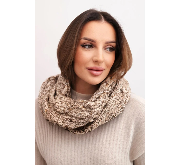 Komin dámský vlněný melírovaný silný šál na zimu KN24 tmavě béžový
