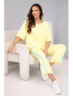 Dámský máslový komplet z viskózy mikina a kalhoty s lampasy žlutý