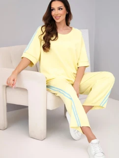 Dámský máslový komplet z viskózy mikina a kalhoty s lampasy žlutý