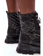 Kůže Botky Workery Na Ploché Podpatku model 21634377 Černé - Goe