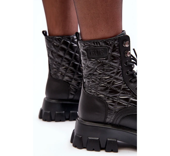 Kůže Botky Workery Na Ploché Podpatku model 21634377 Černé - Goe