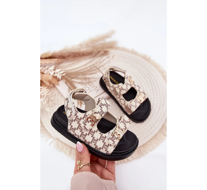 Dětské Sandály Na Suchý Zip Se Zlatými Detaily Béžové Cavina Dětské Sandály Na Suchý Zip Se Zlatými Detaily Béžové Cavina